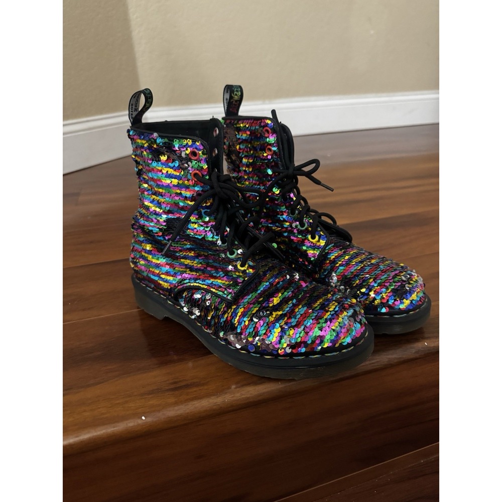 Doc Martens 1460 Pascal SEQN Reversible Rainbow Sequin Boots Womens US 9